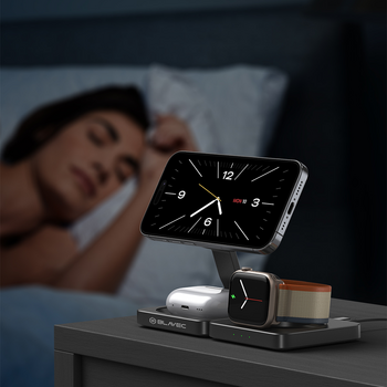 Blavec Ładowarka indukcyjna BQI-02 Qi 15W magnetyczna Magsafe 3 w 1 Apple/Samsung Watch (BQI02-QIMB) czarna (Uszkodzone Opakowanie)