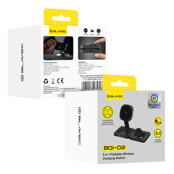 Blavec Ładowarka indukcyjna BQI-02 Qi 15W magnetyczna Magsafe 3 w 1 Apple/Samsung Watch (BQI02-QIMB) czarna (Uszkodzone Opakowanie)