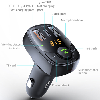 Rock Transmiter FM B301 MP3, Bluetooth - 2xUSB + Typ C + micro SD - 36W czarny (uszkodzone opakowanie)