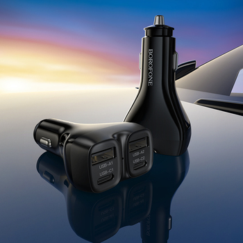 Borofone Car charger BZ35 Leader - 2 x Type C + USB - PD 30W black