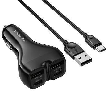 Borofone Car charger BZ35 Leader - 2 x Type C + USB - PD 30W with cable USB to Type C black