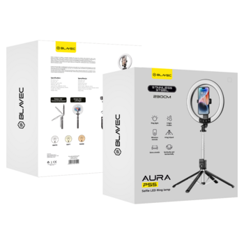Blavec Selfie Ring lamp Aura LED Ring P-55 25cm tripod + remote control + 2,3 metres (RLP55-TRB23) black (damaged packaging)