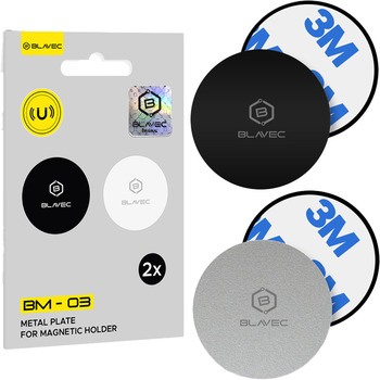 Blavec Metal plate for magnetic holder BM-03 set of 2 pieces round (40mm) black and silver (damaged packaging)