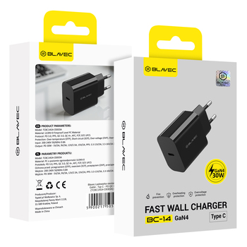 Blavec Ładowarka sieciowa BC-14 GaN4 - Typ C - PD QC 30W 3A (TCBC14G4-CB303A) czarna