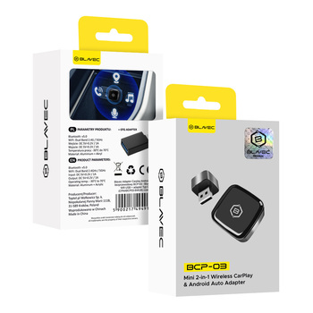 Blavec Adapter Carplay Android Auto bezprzewodowy BCP-03 - Bluetooth Wifi USB + adapter Typ C (CPAABCP03-BWUB) czarny (uszkodzone opakowanie)