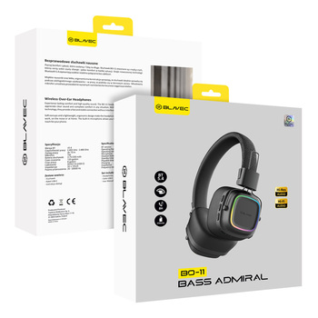 Blavec Słuchawki nauszne Bluetooth BO-11 Bass Admiral (BO11-B) czarne (uszkodzone opakowanie)