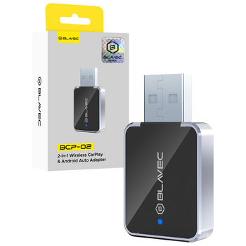 Blavec Adapter Carplay Android Auto bezprzewodowy BCP-02 - Bluetooth Wifi USB + adapter Typ C (CPAABCP02-BWUB) czarny (uszkodzone opakowanie)