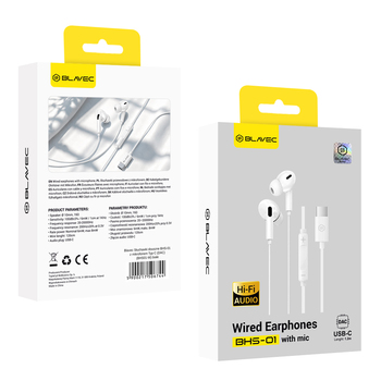 Blavec Słuchawki douszne BHS-01 z mikrofonem Typ C (DAC) (BHS01-W) białe
