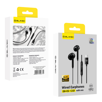Blavec Słuchawki douszne BHS-02 z mikrofonem Typ C (DAC) (BHS02-B) czarne