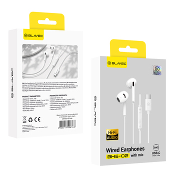Blavec Słuchawki douszne BHS-02 z mikrofonem Typ C (DAC) (BHS02-W) białe