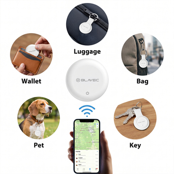Blavec Lokalizator GPS Tag BTG-02 - Bluetooth Tracker Dual Apple & Android + etui brelok (BTBTG02-KW) biały