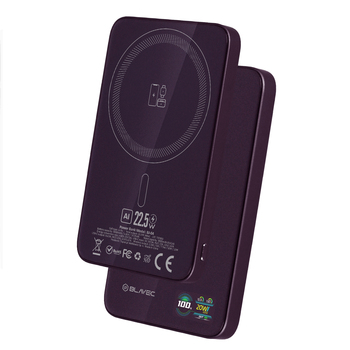 Blavec Power Bank 5000mAh BJ-04 Ultra Slim 7,8mm - Typ C - 22,5W magnetyczny indukcyjny Magsafe 3 w 1 (PBBJ04-MC5P) fioletowy szklany