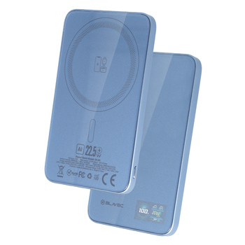 Blavec Power Bank 5000mAh BJ-04 Ultra Slim 7,8mm - Typ C - 22,5W magnetyczny indukcyjny Magsafe 3 w 1 (PBBJ04-MC5LB) jasnoniebieski szklany
