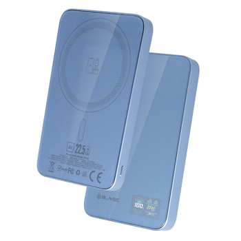 Blavec Power Bank 10000mAh BJ-04 Slim 13,5mm - Typ C - 22,5W magnetyczny indukcyjny Magsafe 3 w 1 (PBBJ04-MC10LB) jasnoniebieski szklany