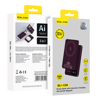 Blavec Power Bank 5000mAh BJ-03 Ultra Slim 7,8mm - Typ C - 22,5W magnetyczny indukcyjny Magsafe 3 w 1 (PBBJ03-MC5P) fioletowy aluminium