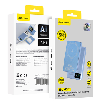 Blavec Power Bank 5000mAh BJ-03 Ultra Slim 7,8mm - Typ C - 22,5W magnetyczny indukcyjny Magsafe 3 w 1 (PBBJ03-MC5LB) jasnoniebieski aluminium