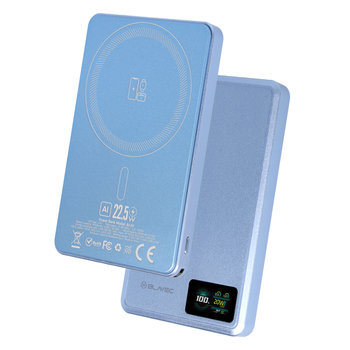 Blavec Power Bank 10000mAh BJ-03 Slim 13,5mm - Typ C - 22,5W magnetyczny indukcyjny Magsafe 3 w 1 (PBBJ03-MC10LB) jasnoniebieski aluminium