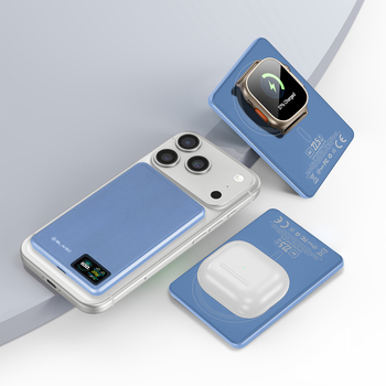 Blavec Power Bank 5000mAh BJ-03 Ultra Slim 7,8mm - Typ C - 22,5W magnetyczny indukcyjny Magsafe 3 w 1 (PBBJ03-MC5LB) jasnoniebieski aluminium