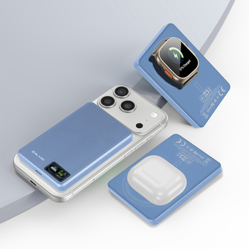 Blavec Power Bank 10000mAh BJ-03 Slim 13,5mm - Typ C - 22,5W magnetyczny indukcyjny Magsafe 3 w 1 (PBBJ03-MC10LB) jasnoniebieski aluminium