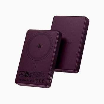 Blavec Power Bank 10000mAh BJ-05 Ultra Fast 16mm - Typ C - Qi2.2 25W + PD 45W magnetyczny indukcyjny Magsafe 2 w 1 (PBBJ05-QI22MC10P) fioletowy aluminiowy