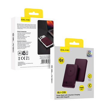 Blavec Power Bank 10000mAh BJ-05 Ultra Fast 16mm - Typ C - Qi2.2 25W + PD 45W magnetyczny indukcyjny Magsafe 2 w 1 (PBBJ05-QI22MC10P) fioletowy aluminiowy