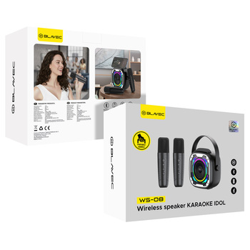 Blavec Głośnik Bezprzewodowy Bluetooth WS-08 Karaoke Idol - 8W z 2 mikrofonami (WS08-2MB) czarny (uszkodzone opakowanie)