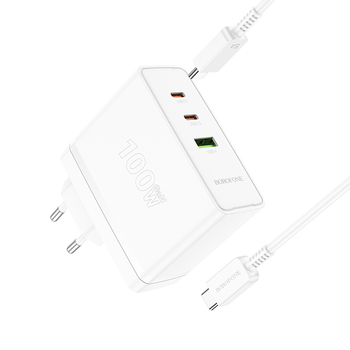 Borofone Wall charger BN11 Imperial - USB + 2xType C - QC 3.0 PD 100W with Type C to Type C cable white (damaged packaging)