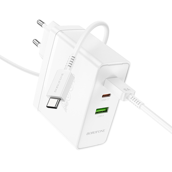 Borofone Wall charger BN11 Imperial - USB + 2xType C - QC 3.0 PD 100W with Type C to Type C cable white (damaged packaging)