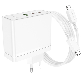 Borofone Wall charger BN11 Imperial - USB + 2xType C - QC 3.0 PD 100W with Type C to Type C cable white (damaged packaging)