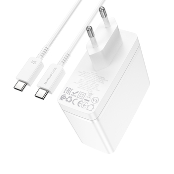 Borofone Wall charger BN11 Imperial - USB + 2xType C - QC 3.0 PD 100W with Type C to Type C cable white (damaged packaging)