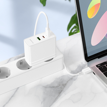 Borofone Wall charger BN11 Imperial - USB + 2xType C - QC 3.0 PD 100W with Type C to Type C cable white (damaged packaging)