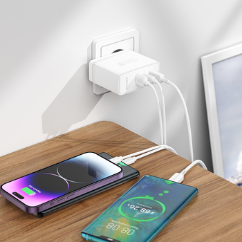 Borofone Wall charger BN11 Imperial - USB + 2xType C - QC 3.0 PD 100W with Type C to Type C cable white (damaged packaging)