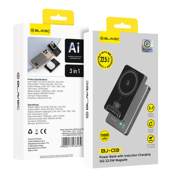 Blavec Power Bank 10000mAh BJ-03 Slim 13,5mm - Type C - 22,5W magnetic Magsafe 3 in 1 (PBBJ03-MC10G) grey aluminum (damaged packaging)