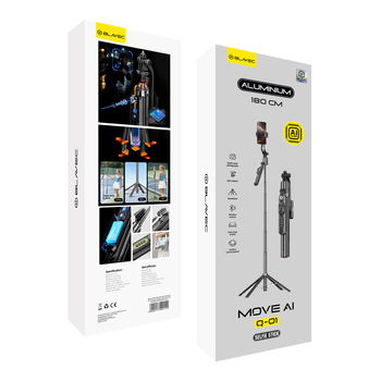 Blavec Selfie Stick Aluminium Move AI trcker Q-01 Auto pop tripod + remote control 1,80 metres with face tracking (SSAQ01-APTRB180) black (damaged packaging)