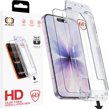Hartowane szkło Tel Protect Dust-Free Easy Fit Full Glue 6D do Iphone 16 Pro/17 czarne (uszkodzone opakowanie)