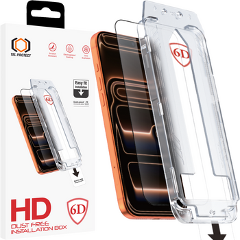 Tel Protect Dust-Free Easy Fit Full Glue 6D Tempered Glass for Iphone 17 Pro Max/18 Pro Max black (damaged packaging)