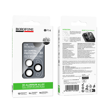 Borofone Hartowane szkło BF14 3D Metal Frame na aparat do Iphone 18 Pro/18 Pro Max czarne