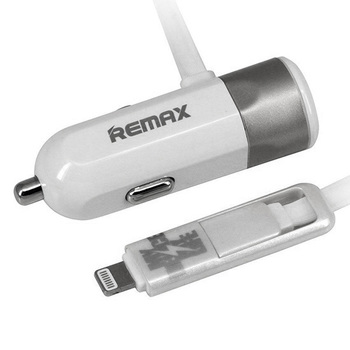 REMAX Ładowarka Samochodowa RCC-102 - USB - 3,4A z kablem 2 w 1 Micro USB, Lightning srebrna