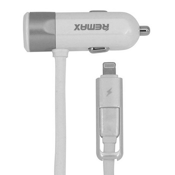 REMAX Ładowarka Samochodowa RCC-102 - USB - 3,4A z kablem 2 w 1 Micro USB, Lightning srebrna