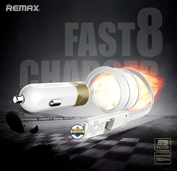 REMAX Ładowarka Samochodowa RCC-102 - USB - 3,4A z kablem 2 w 1 Micro USB, Lightning srebrna