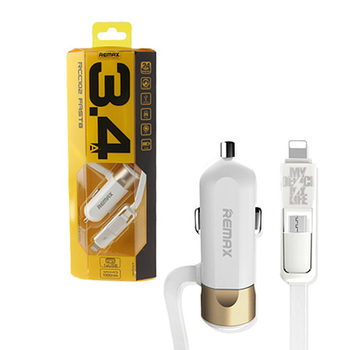 REMAX Car Charger RCC-102 - USB - 3,4A with 2 in 1 cable Micro USB, Lightning gold