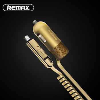 REMAX Car Charger RCC-103 Finchy - USB - 3,4A with Lightning + MicroUSB cable silver