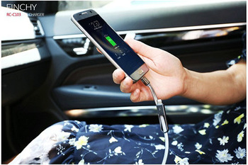 REMAX Car Charger RCC-103 Finchy - USB - 3,4A with Lightning + MicroUSB cable silver
