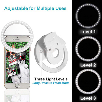 Lampa pierścieniowa do zdjęć selfie biała + kabel USB na Micro USB