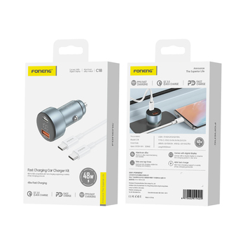 Foneng Car charger C18 - USB + Type C - PD 48W 3A with Type C to 