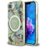Oryginalne Etui GUESS IML Metal Glitter Flowers Triangle MagSafe do Iphone 17e/16e zielony