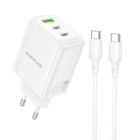Borofone Ładowarka sieciowa BN32 Cargador GaN - USB + 2xTyp C - QC 3.0 PD 65W z kablem Typ C na Typ C biała