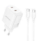 Borofone Ładowarka sieciowa BN31 Cargador GaN - 2xTyp C - QC 3.0 PD 45W z kablem Typ C na Typ C biała