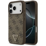 Original Case GUESS Leather 4G Triangle Strass MagSafe for Iphone 17 Pro brown