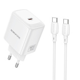 Borofone Ładowarka sieciowa BN33 Fuente GaN Typ C - QC3.0 PD 40W z kablem Typ C na Typ C biała